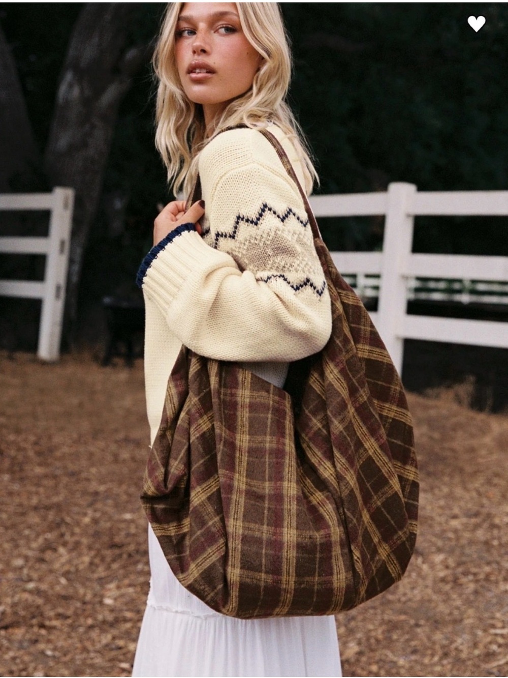 Plaid Slouch Shoulder Bag in Brown and Yellow
